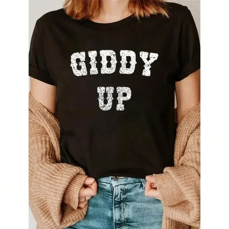 Giddy Up Floral Pattern T Shirt Soft Round Neck Ladies Casual Top