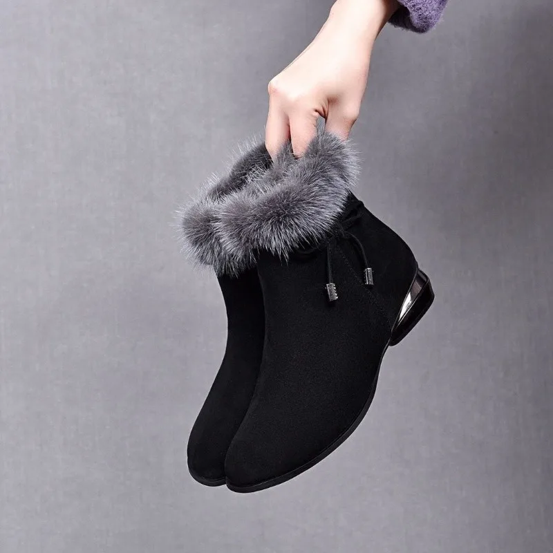 Women Boots 2024 Winter Ankle Boots Round Toe Low Heel Plush Plush Cotton Boots Comfortable Warm Anti Slip Cold Proof Work Shoes