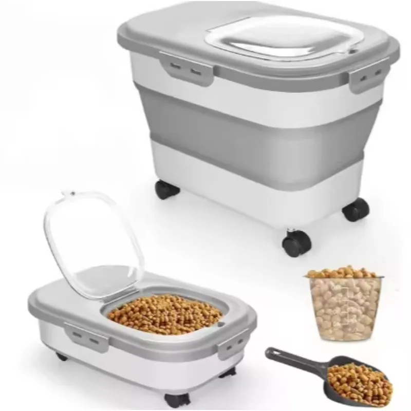

Plastic Storage Tank with Movable with Wheels Measuring Container for Pet Vacuum Food Storage Device