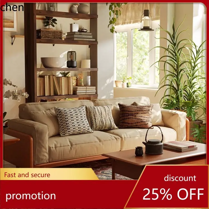 

CZ solid wood sofa for living room, small apartment, modern minimalist straight-line fabric sofa, natural wood style