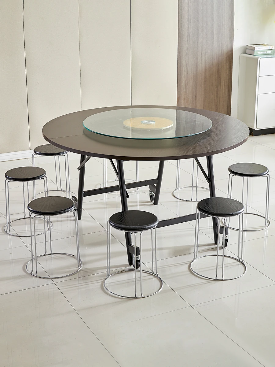 Folding table home round table 10 people 15 movable