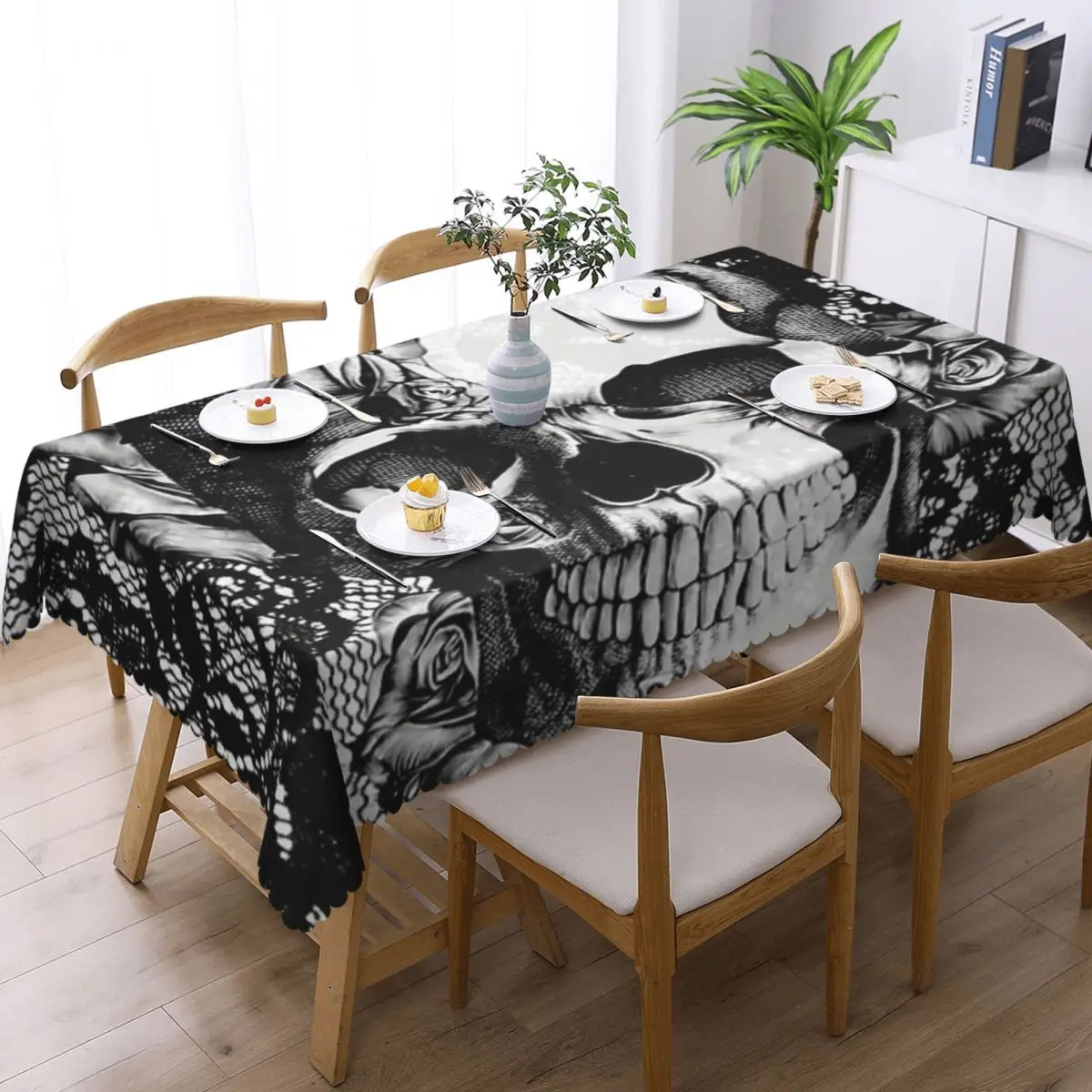 Gothic Lace Skull Suitcase (5) Custom Rectangular Tablecloth Oilproof Table Cover for Festival Party Decorations Table Cloth