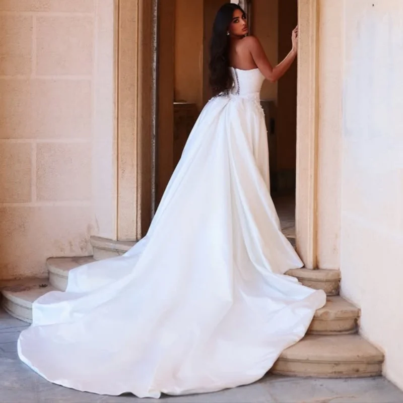 White Wedding Dresses of off-shoulder fishtail glitte rdecal detachable Long tail Bridal Gowns Made Customized