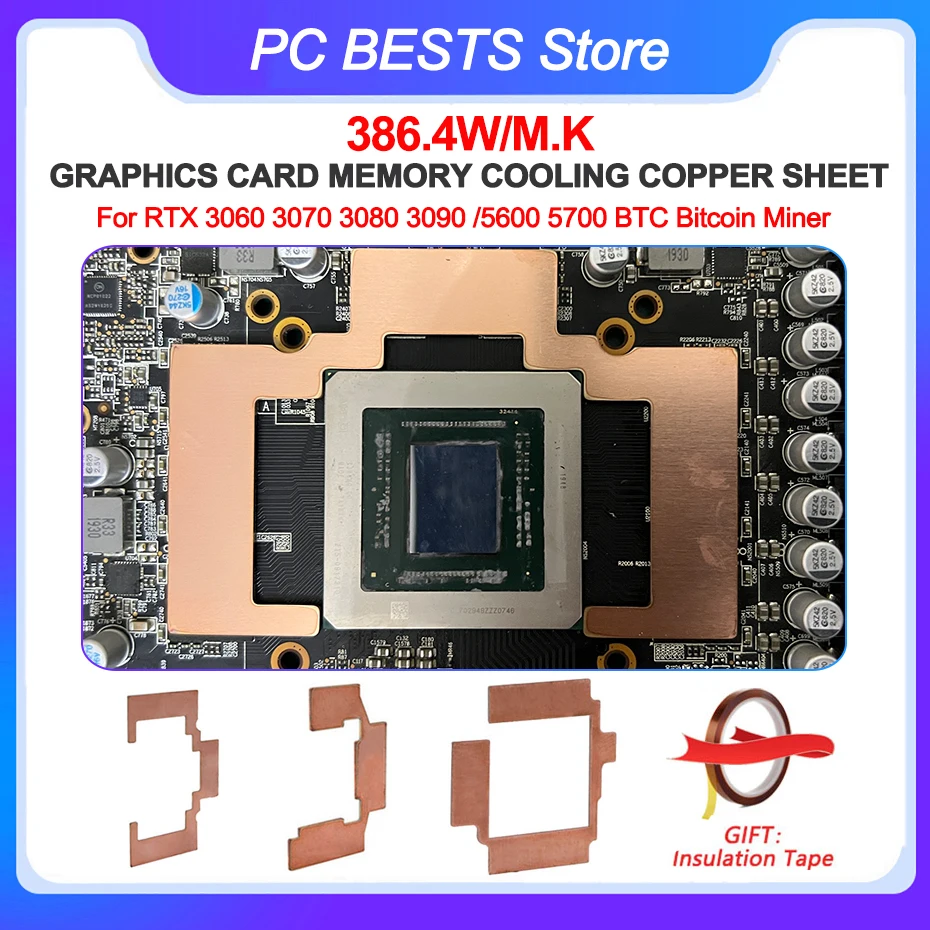 

GPU RAM Copper Heat Sink Radiator Memory Miner BTC RTX 3060 3070 3080 3090 5600 5700 GPU Cooling 15-40 Degre Thermal Pad