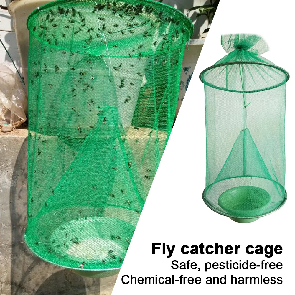 Hanging Fly Trap Cage Reusable Folding Flies Catcher Cage Practical Insect Catching Traps Control Tool for Household Garden