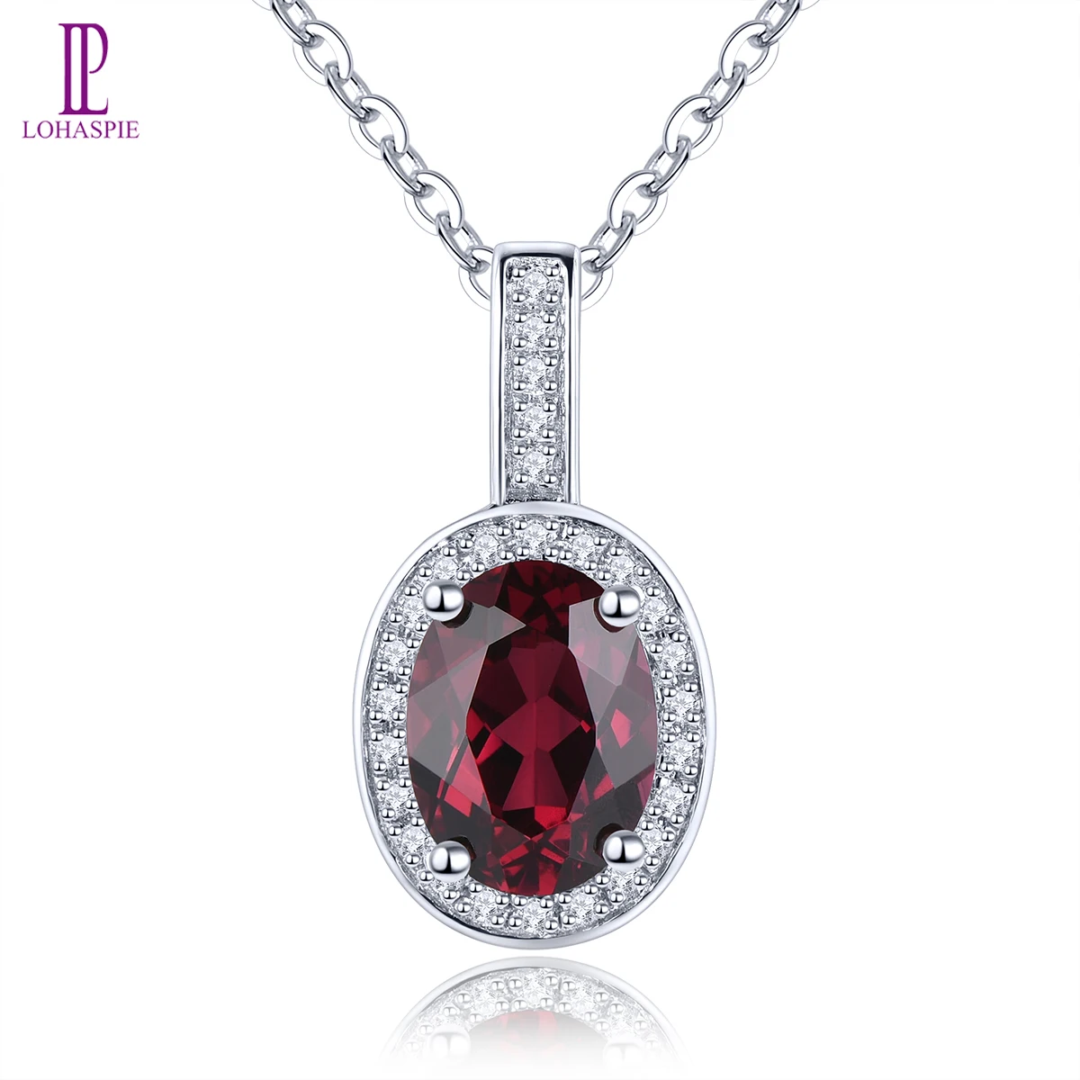 Lohaspie Natural Rhodolite Garnet 9K White Gold Pendant 1.4 Carats Genuine Gemstone Engagement Gift Simple Style Fine Jewelry