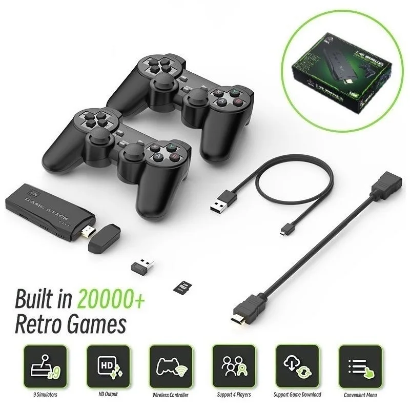 M8 Game Stick 4K HDMI Output for TV Video Game Console Built-in 20000+ Games 9 Emulators 64GB Retro Gaming Console for PS1 SFC