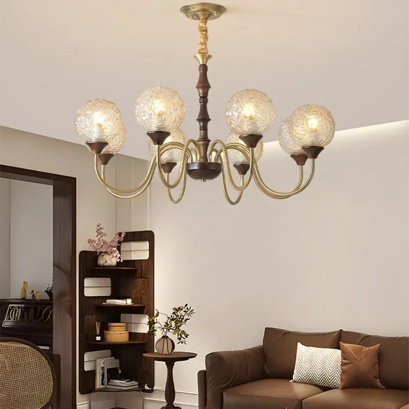 SANDYHA Nordic Glass Chandelier Retro Magic Bean Pendant Light LED Hanging Lamp For Bedroom Living