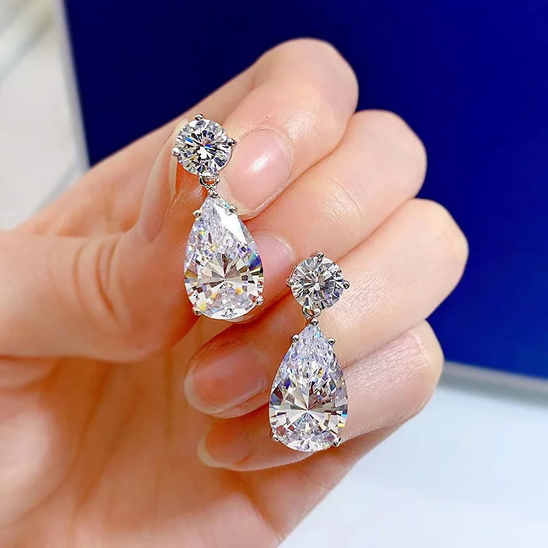 Luomansi Jewelry Set Necklace Earrings 10*16MM High Carbon Diamond S925 Silver Jewelry Wedding Party Commemorative Gift