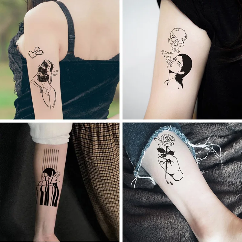 10/30pcs Korean Ukiyo Painting Temporary Tattoo Stickers Fashion Tide Brand Bad Girls Dark Series Men And Women Tattoo Stickers