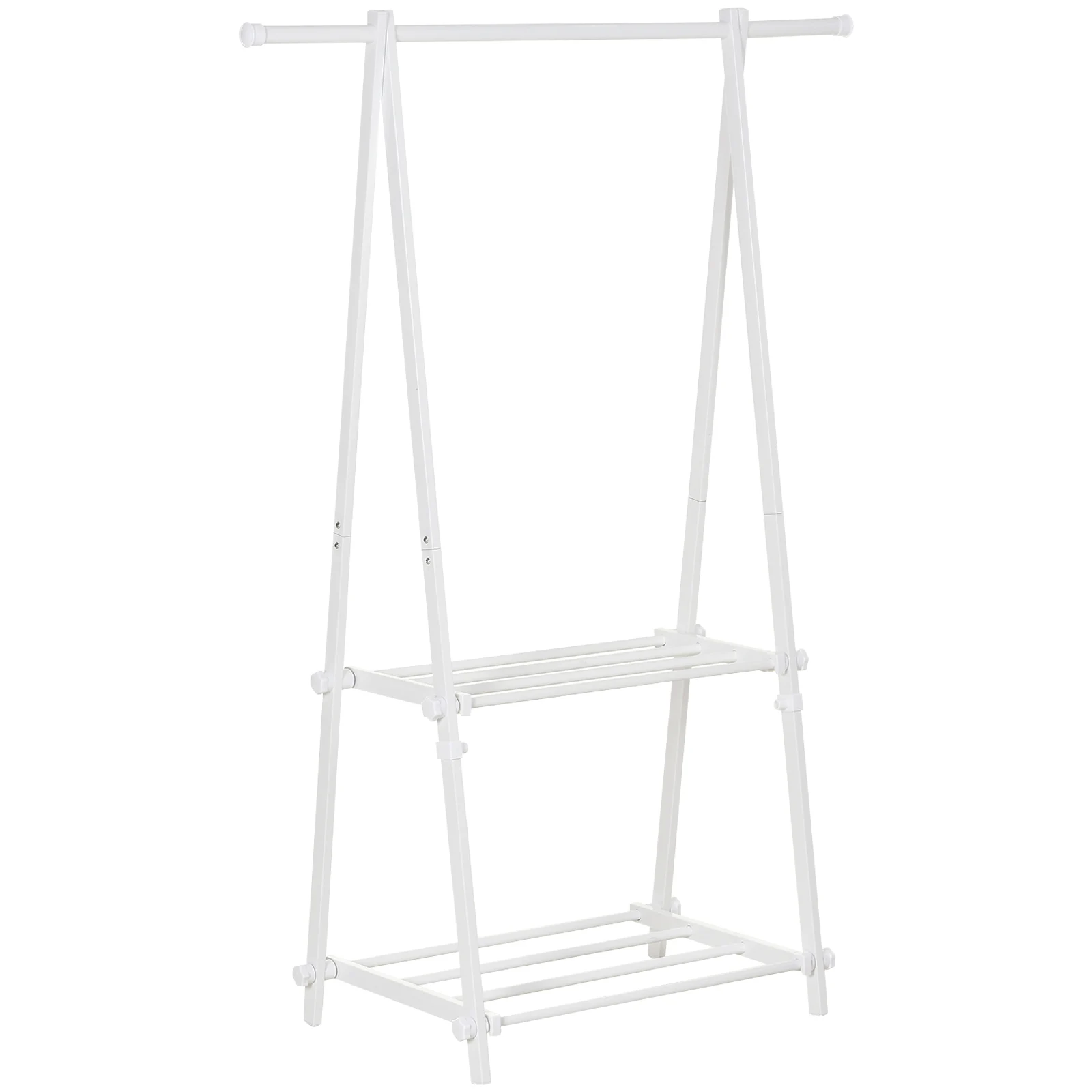 HOMCOM folding clothes rack with 2 shelves 107,5x45x150 cm White