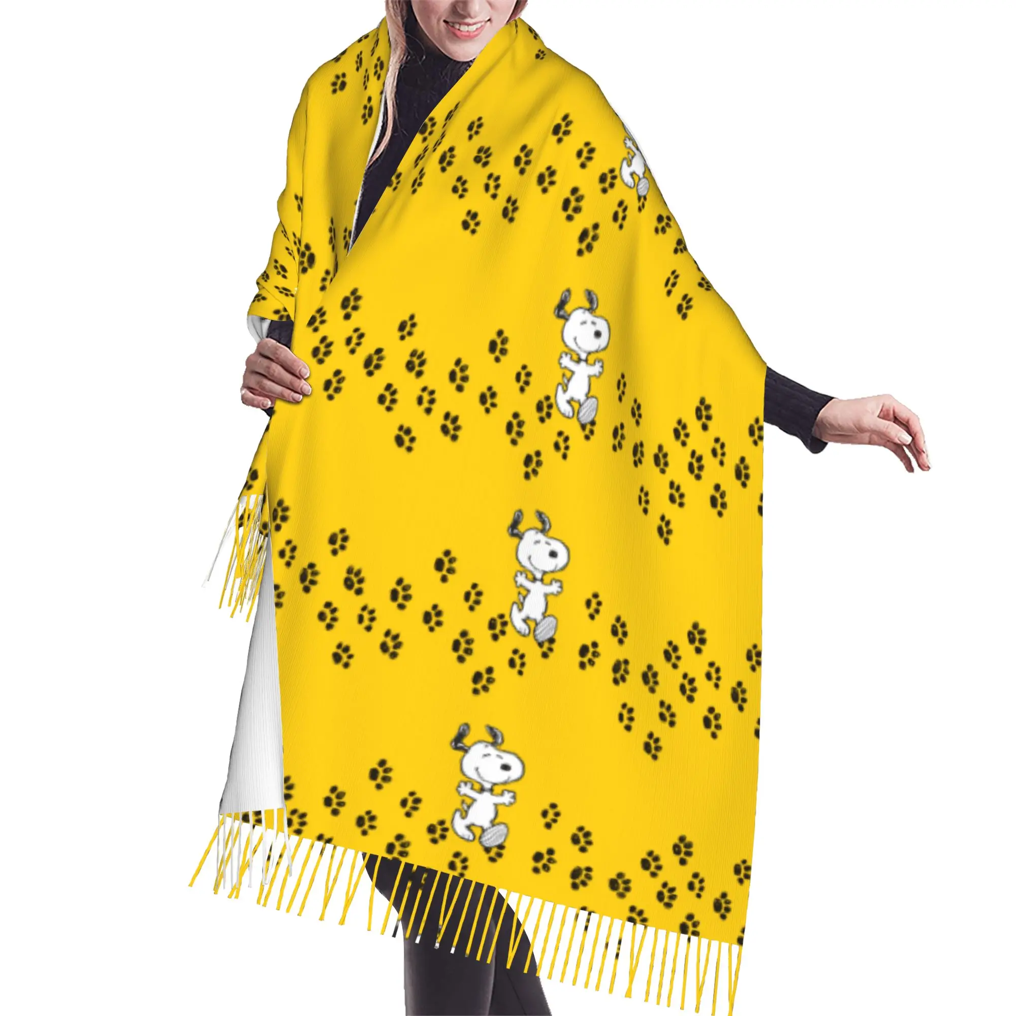 Custom Female Large S-snoopied Dog Scarves Women Winter Fall Soft Warm Tassel Shawl Wrap Anime Manga Scarf