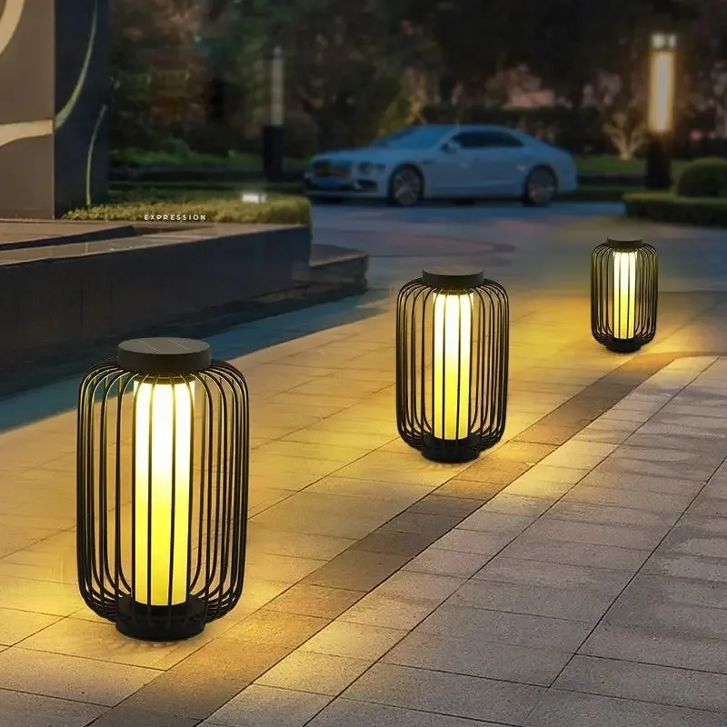 

Classical Solar Lawn Lamp Waterproof Outdoor Garden Floor Light Chinese Style Villa Terrace Birdcage Lighting