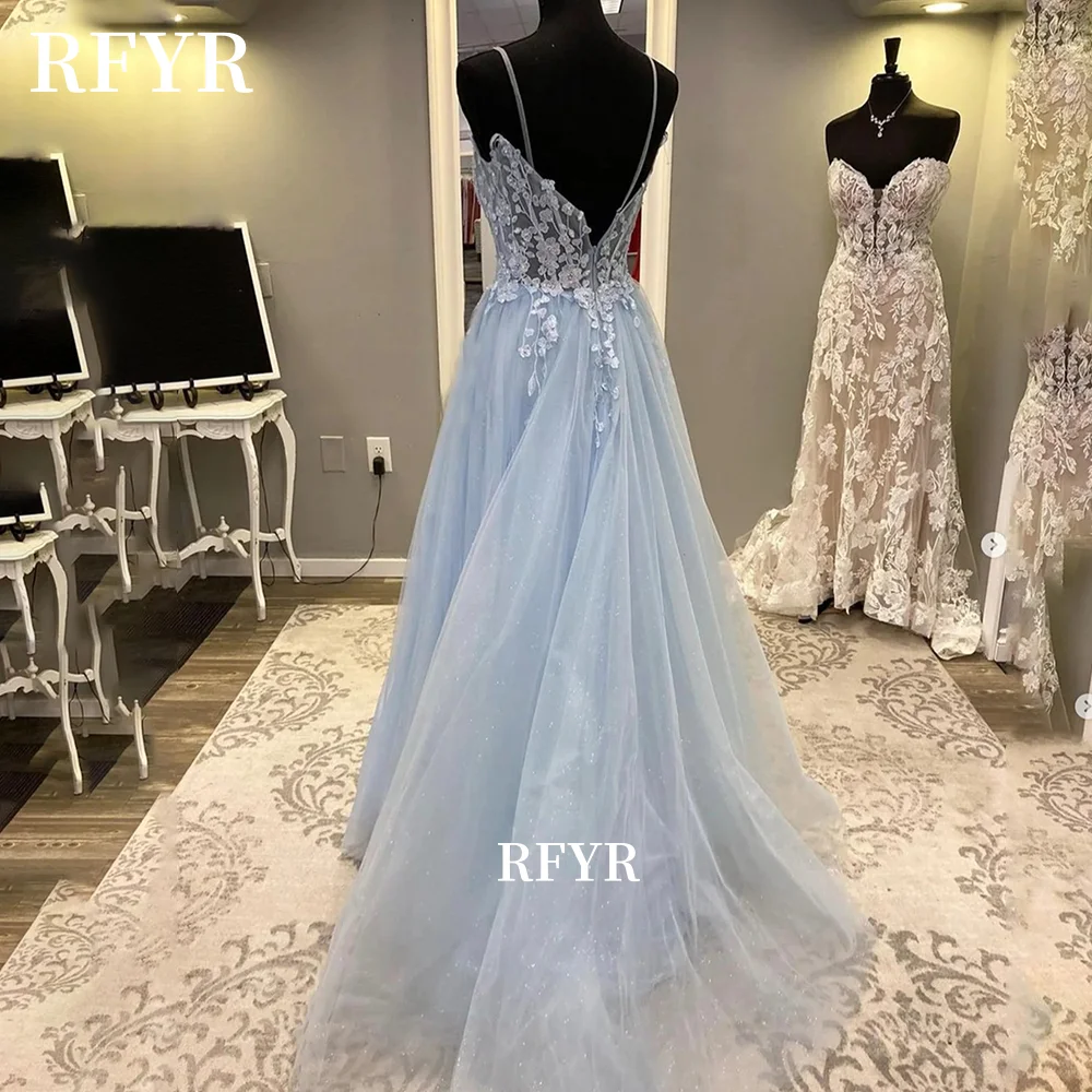 

RFYR Tulle Prom Dress Lace Applique Evening Dress Straps Party Dress for Princess مناسبة رسمي Customized