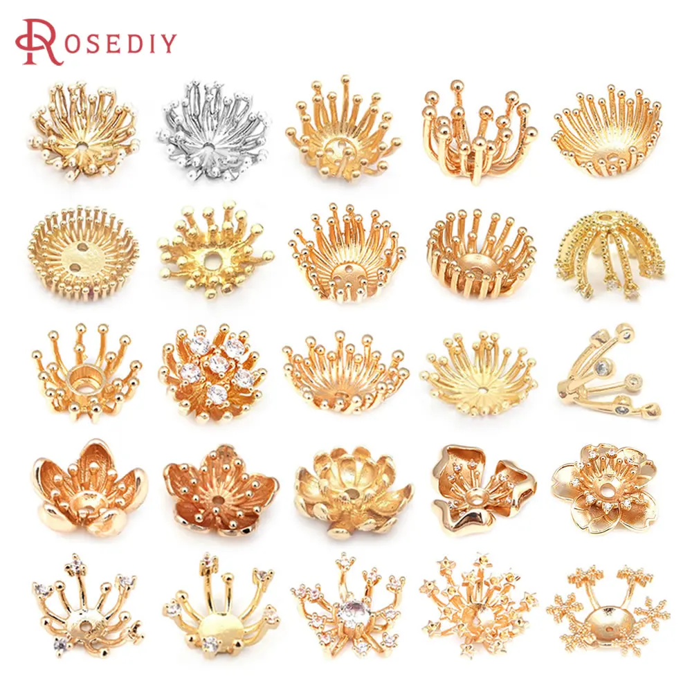 

Diameter 12MM 14MM 15MM 18MM 18K Gold Color Brass Flower Caps Beads Caps High Quality Jewelry Making Diy Accessories