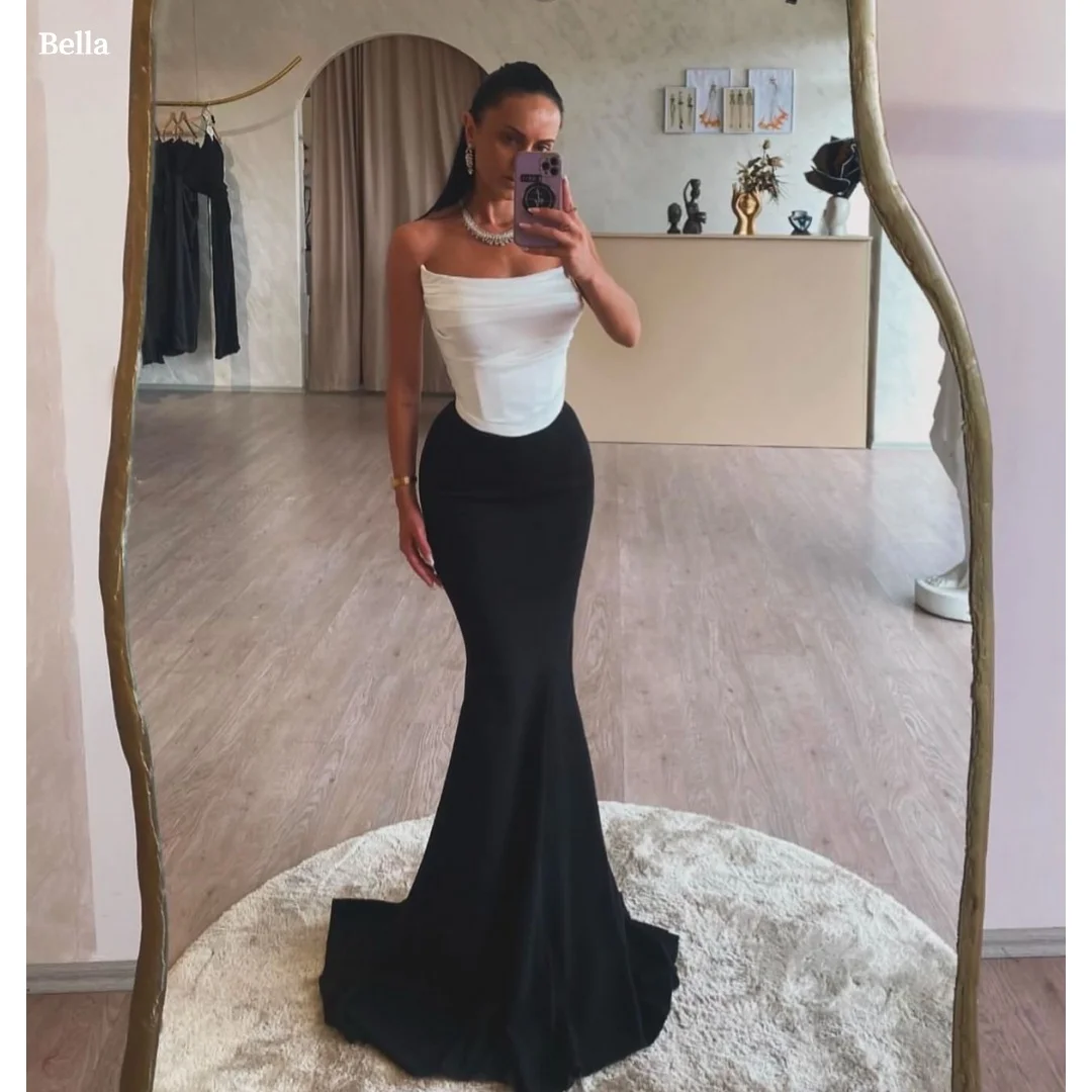 

Bella Customized Mermaid Frenulum Backless robes de soirée Strapless Sleeveless Party Dresses Floor-Length Satin Prom Dress 2025