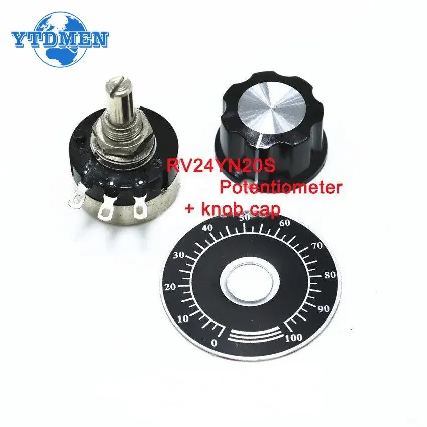 1set Potentiometer Kit RV24YN20S B502 B504 5K 500K+ A03 Knob Cap 6mm with Scale Plate Potentiometers Knob Kit