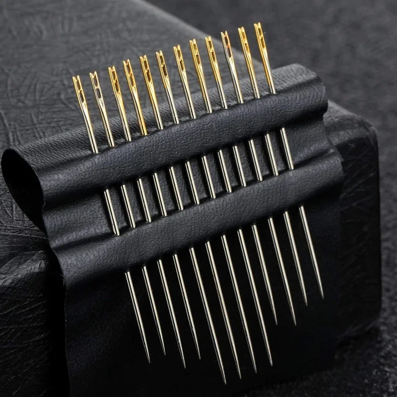 12Pcs Side Hole Blind Sewing Needles Stainless Steel Elderly Self Threading Needles 3 Sizes Stitching Pin DIY Hand Sewing Needle