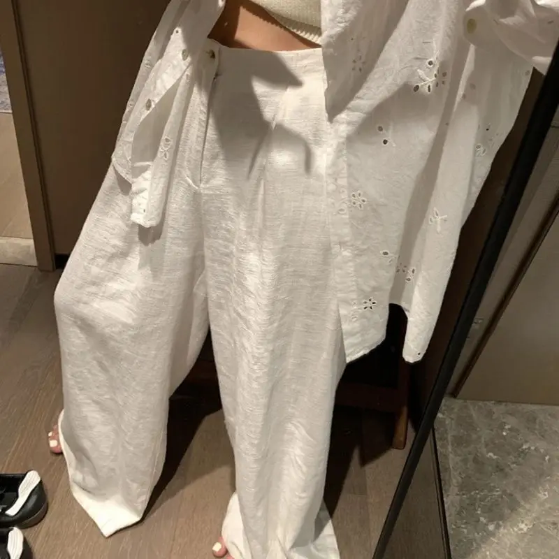 QWEEK Oversized Casual Linen Pants Woman Korean Style Baggy Wide Leg Basic Trouser Harajuku High Waist Summer Vintage Fashion