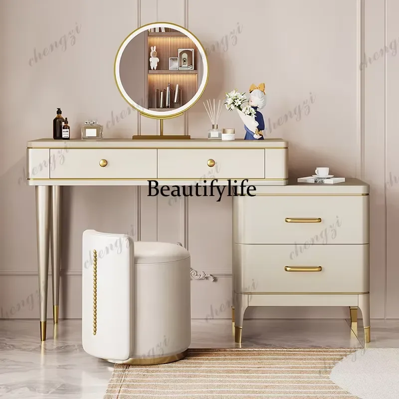 for American Light Luxury Dressing Table Household Simple French Storage Retractable Solid Wood Vanity Desk