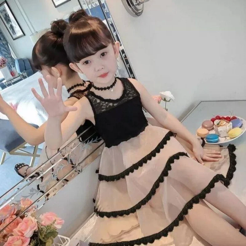 Girls' summer dress, super stylish fluffy tulle princess dress, children's clothing for older kids, little girls' cake dress, tr