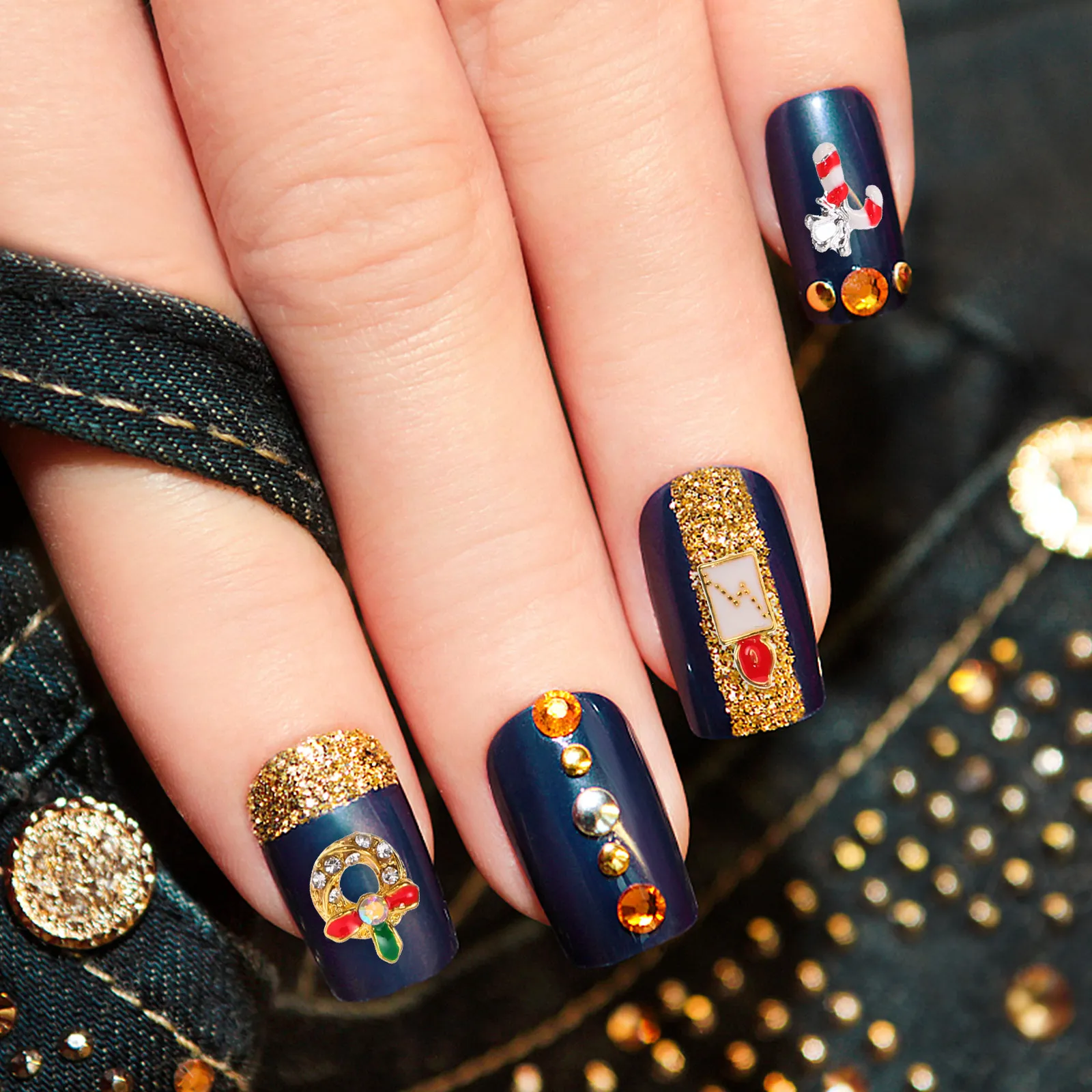 

2 Boxes Premium Alloy 3D Nail Charms for Christmas Nail Design Portable Storage Box Included DIY Manicure Decoration Kit