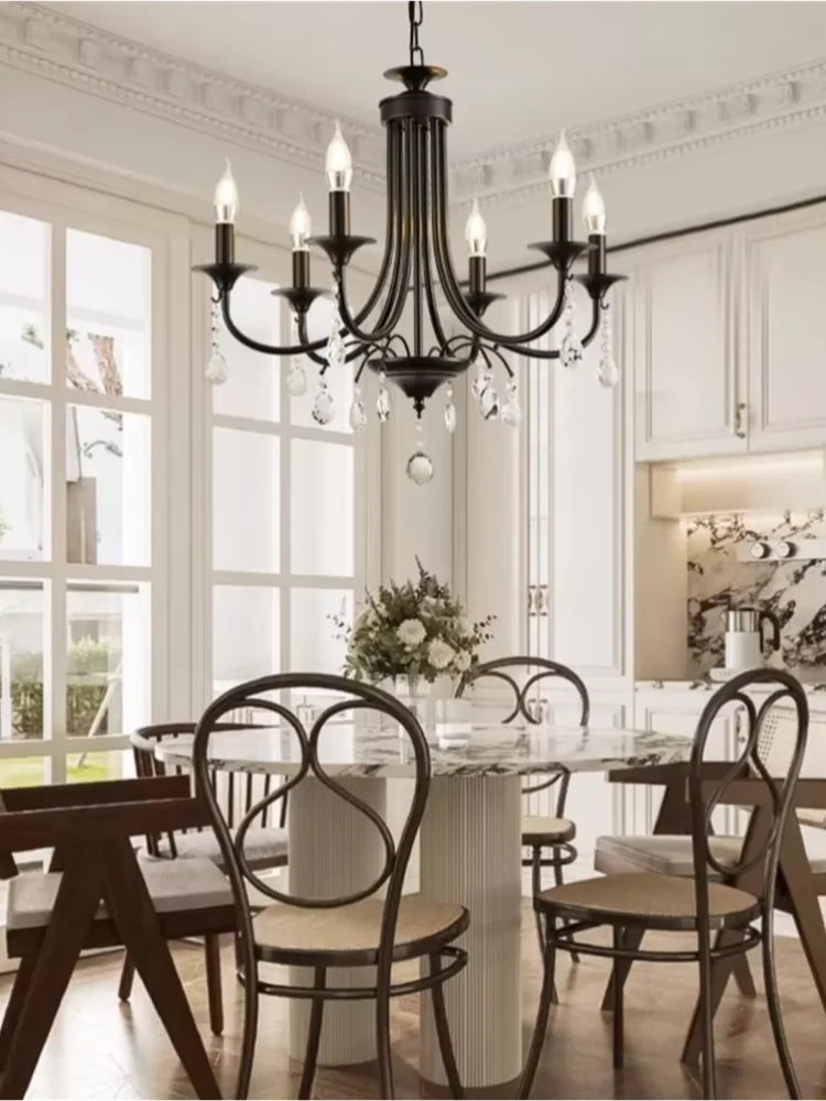 

European Classic Black Candle Lighting 2025 Crystal Chandelier Fixture Modern Living Room Kitchen Dining Table Hanging Lamps