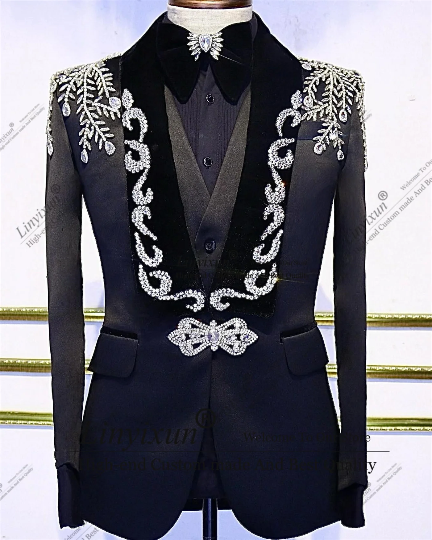 Elegant Plears ลูกปัดผู้ชายชุด 3 ชิ้นเจ้าบ่าว Tuxedos ผ้าคลุมไหล่ Party Prom Blazer ที่กําหนดเองอาหารค่ํางานแต่งงานเครื่องแต่งกาย Homme