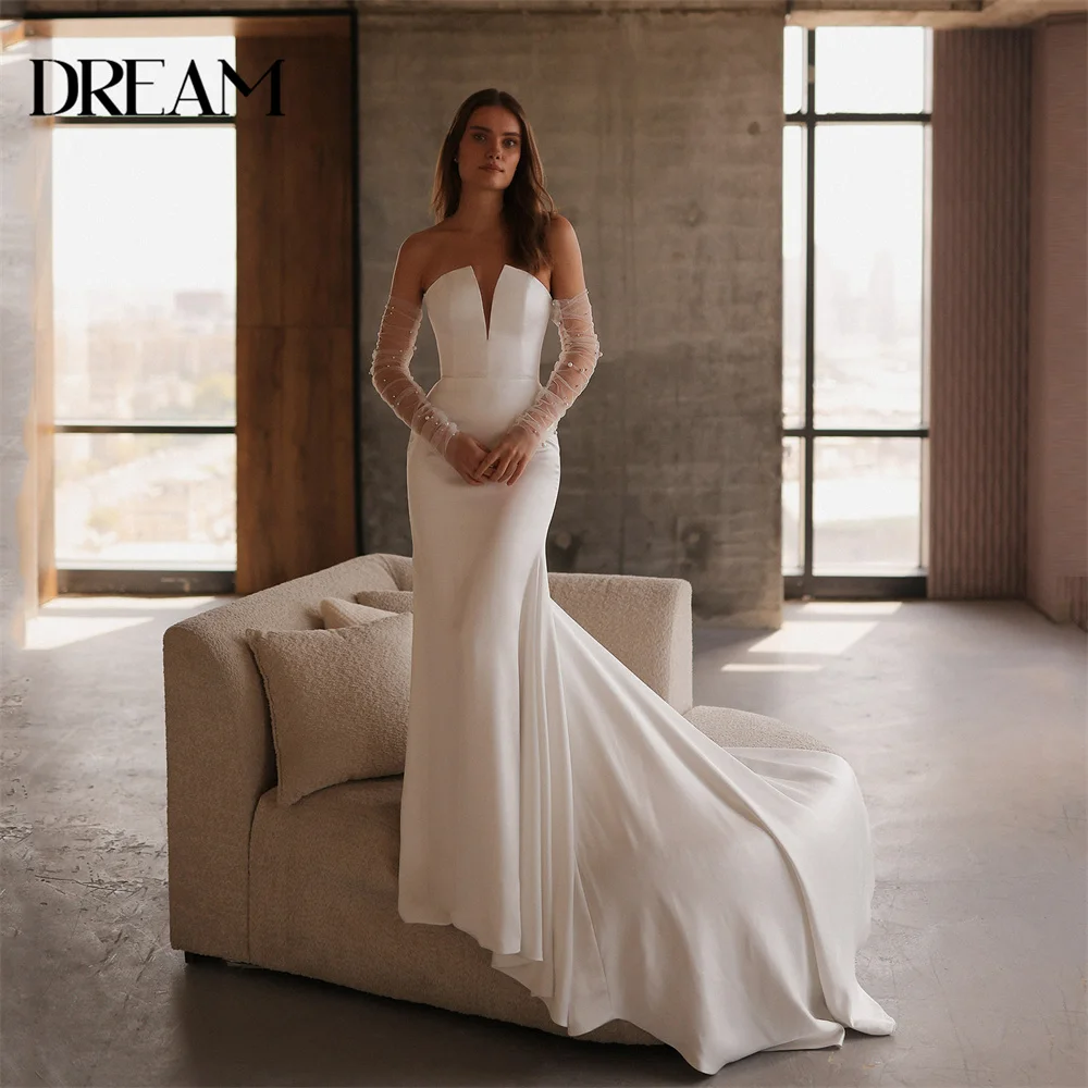 DREAM V-Neck Mermaid Wedding Dress 2025 Bow Strapless Open Back Sweep Train Boat-Neck Bridal Gown Vestido De Noiva Customized