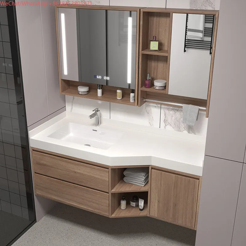 Corner rock slab seamless connection ceramic basin combination corner cutting washing table wash basin cabinet