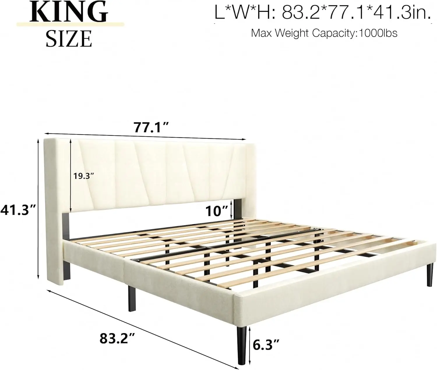 Cama king Frame com cabeceira, Veludo Estofados Plataforma, Contemporânea Fundação Colchão, Sem Box Spring Needed