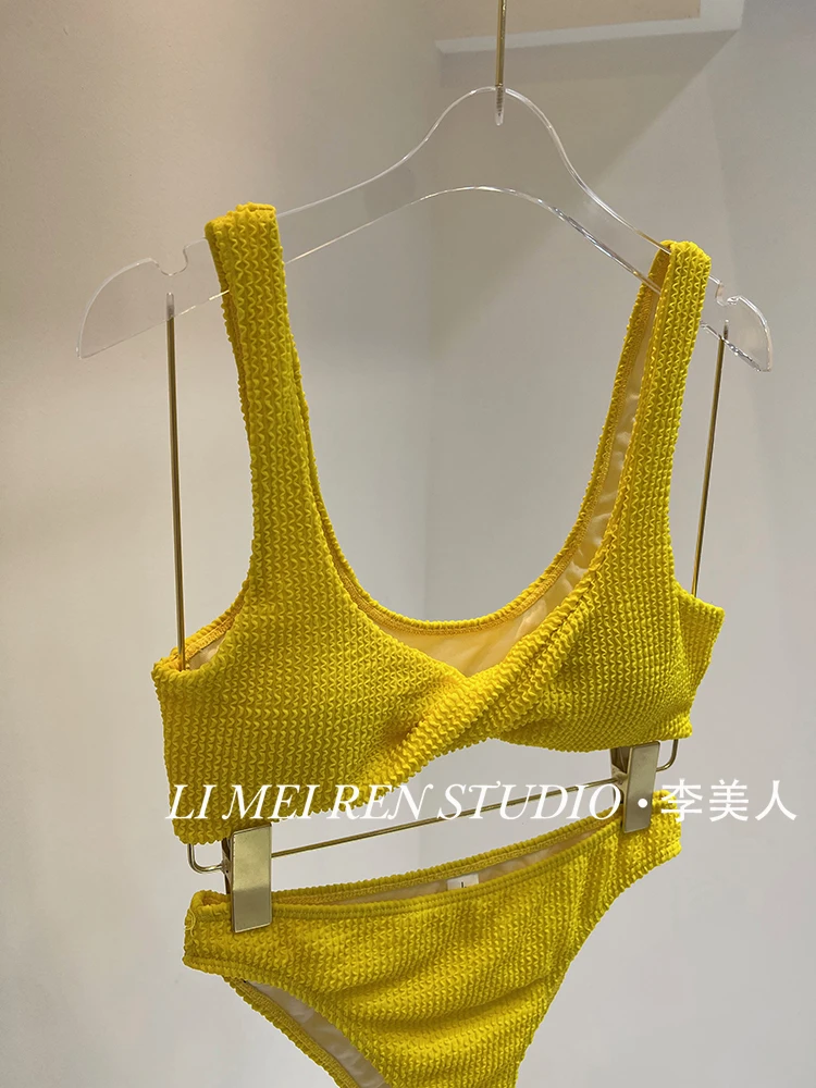 Nova férias sexy branco amarelo biquíni split maiô para mulher