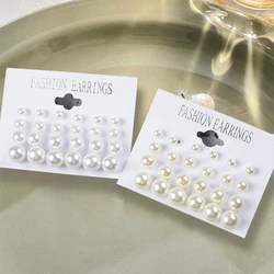 24PCS Women Elegant Imitation Pearl Stud Earrings Multiple Sizes Daily Earrings Set Jewelry Accessories Gifts