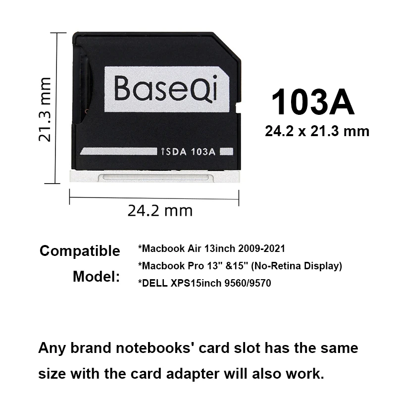 Imagem -02 - Baseqi para Macbook ar 13 Polegada Year20092023 Mac Pro 13 Year & & 15 Adapter Ano 2012 Alumínio Micro Adaptador de Cartão sd