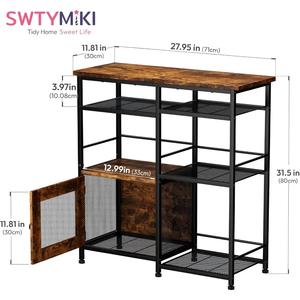 SWTYMIKI Coffee Bar Cabinet Station - Farmhouse Small Coffee Stand Station with Doors, Rustic Storage Organizer for Kitchen, Buf