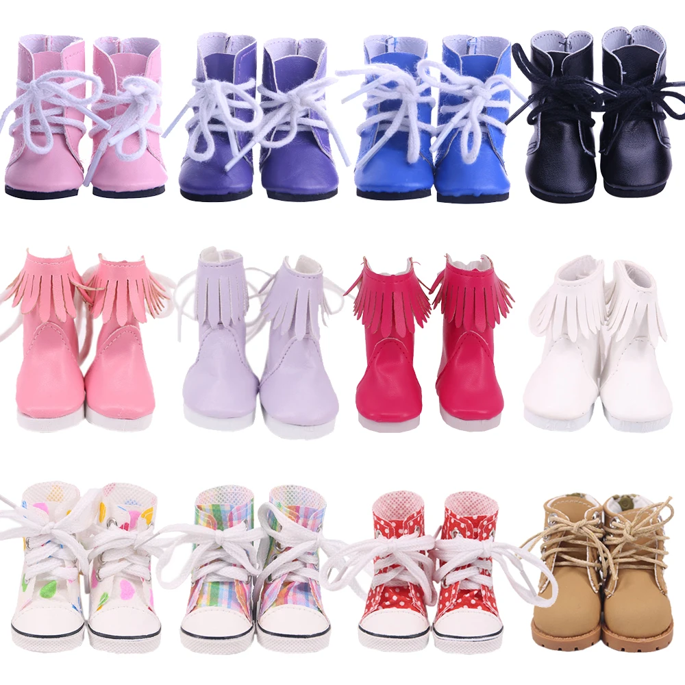 Cute 5cm Doll Shoes For 14.5 Inch Dolls Handmade Fashion High Boots Leather Shoes Fit Wellie Wishers Doll,Nancy Doll,generation