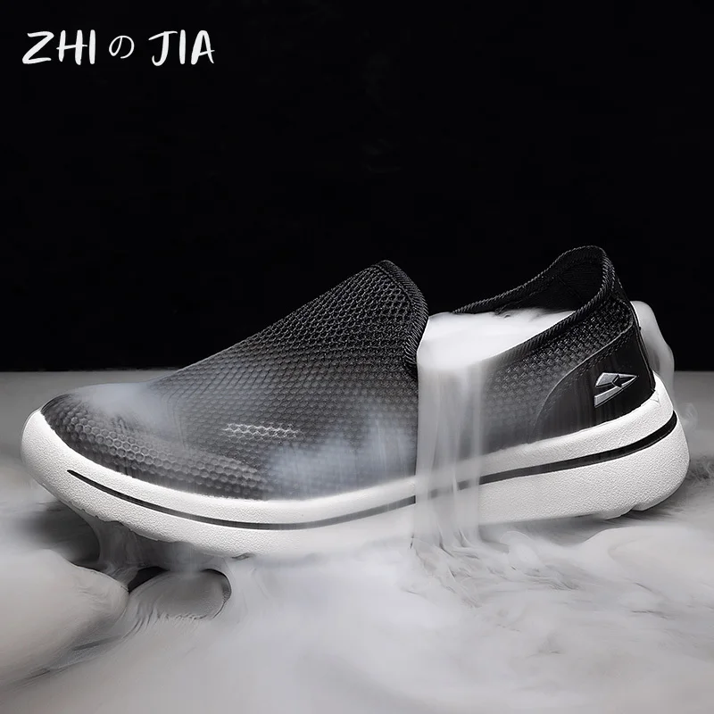 Single Mesh Breathable Elderly Walking Shoes Dad Slip On Sneaker Outdoor Casual Men's Shoes Lightweight Comfortable Footwear
