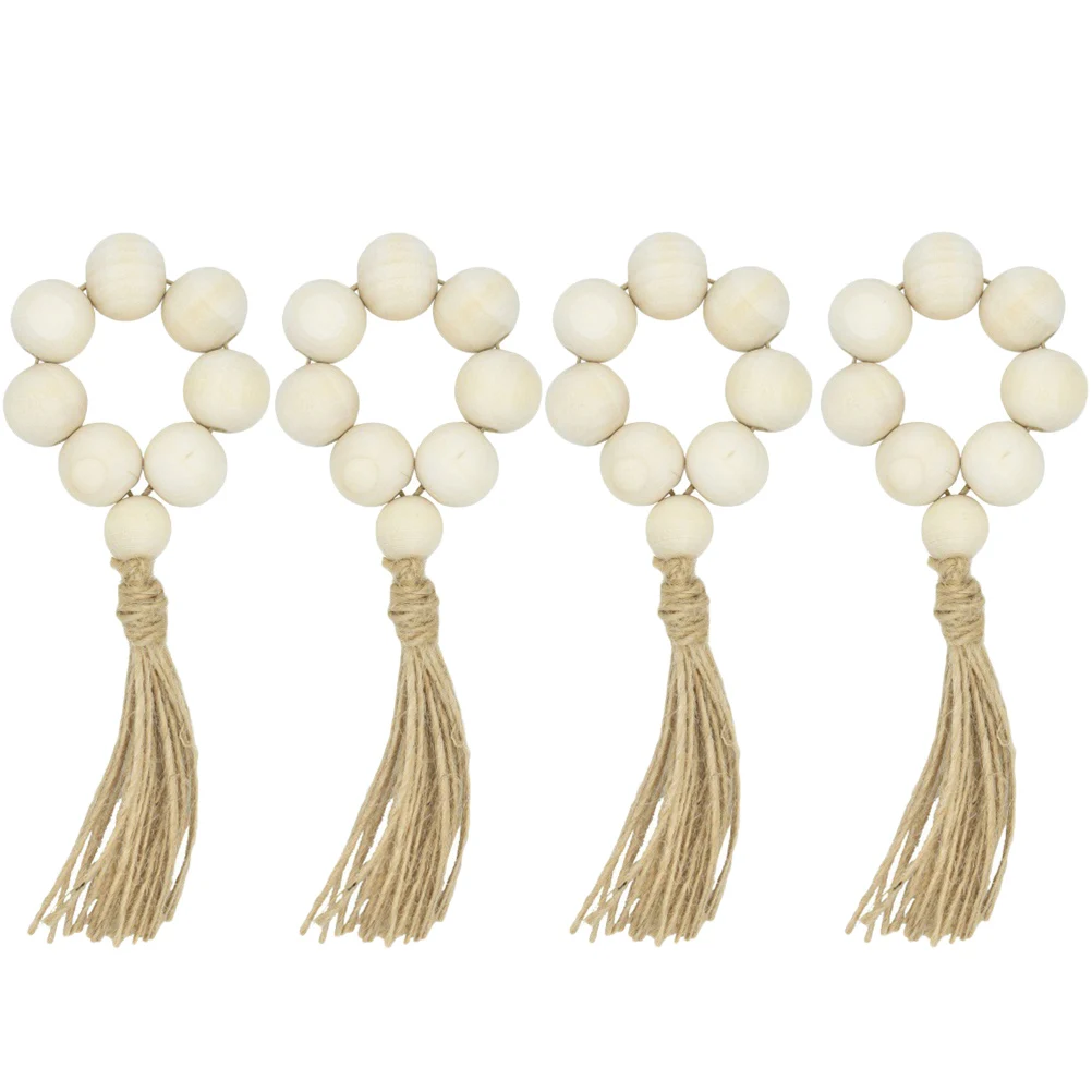 4Pcs Natural Wooden Bead Napkin Rings Handmade Home Wedding Decor Table Decoration