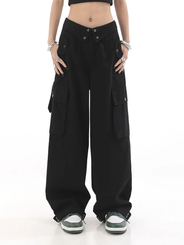 

WCFCX STUDIO Y2k Style American Vintage Cargo Pants Women Chic Clamshell Waist Head New Design Women Pants Parachute Pants