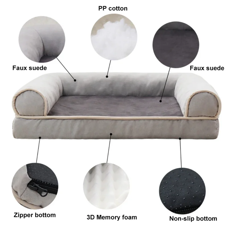 Pet Sofa Solid Orthopedic Memory Foam Luxury Pet Bed Washable Large Cushion Lounge Dog Bed with non-slip bottom