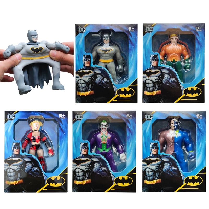 DC Justice League Batman Joker Superman Neptune Harley Quinn Soft Rubber Elastic Stretching Decompression Toys Model Kids Gifts