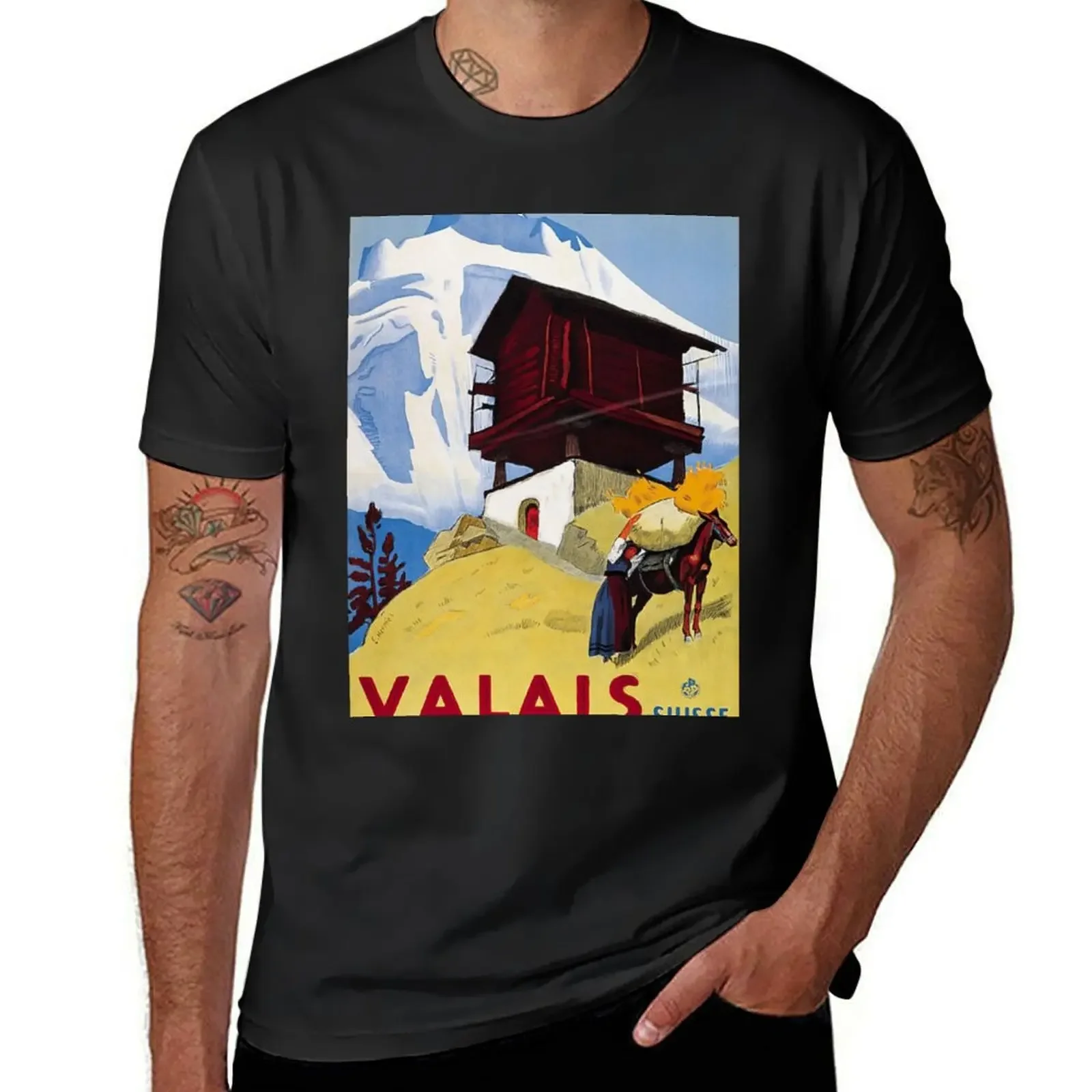 Valais Switzerland Vintage Travel Poster | Swiss Tourism Art Poster | Switzerland Poster for Room T-Shirt