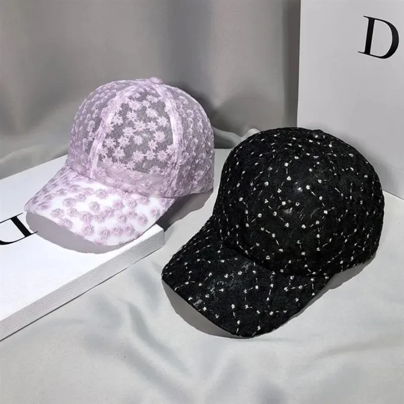 Custom Hat Summer Sun Hats For Women Featuring Breathable Lace With Chrysanthemum Patterns, Stylish And Adaptable Duckbill Caps