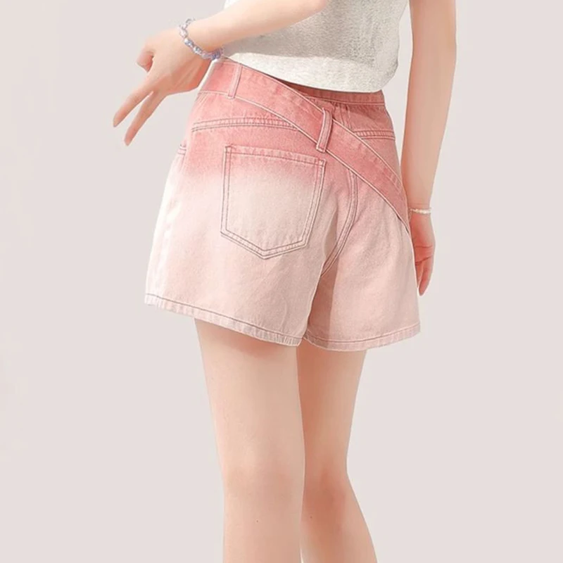 Dopamine light colored side zipper denim shorts for women in summer, thin, straight, loose,  wide leg pants