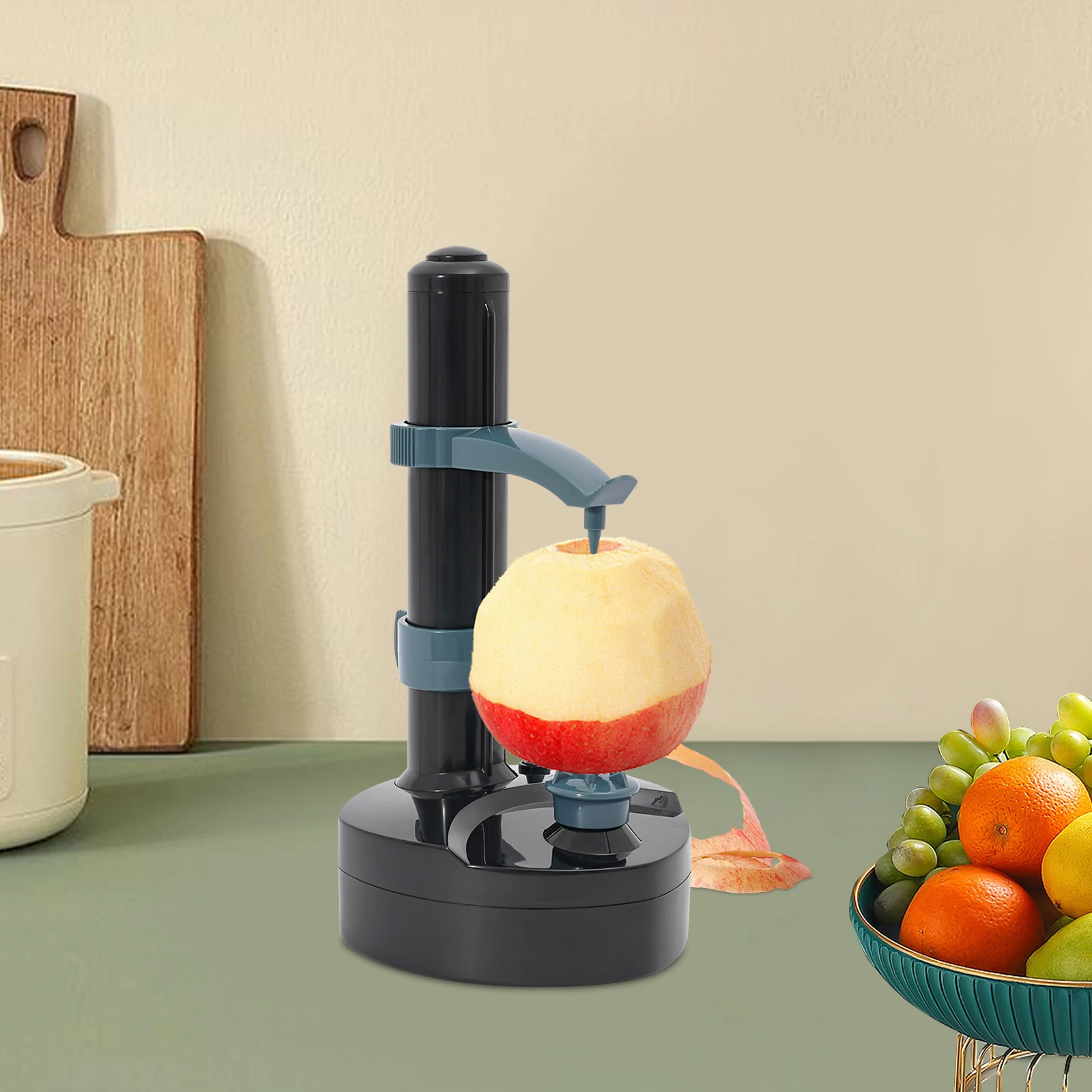 

110V Black, Blue Stainless Steel, ABS Tabletop Electric Peeler - Safe & Easy to Use - Effortlessly Peels Vegetables and Fruit