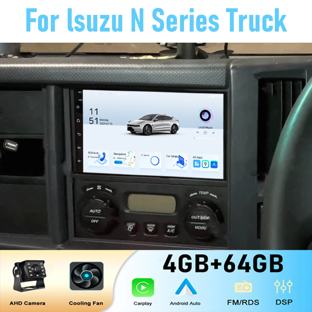 7 ''para lsuzu N Series camión Radio de coche inalámbrico Apple Carplay Android 15 reproductor Multimedia estéreo GPS Navi WIFI 4-64GB BT