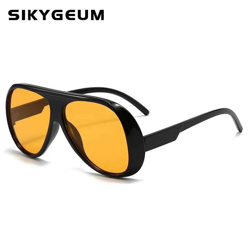 SIKYGEUM New Sunglasses Women Men High End Street Vintage Retro Modern Large Frame Pilot Sun Glasses Hip Hop Sun Glasses UV400