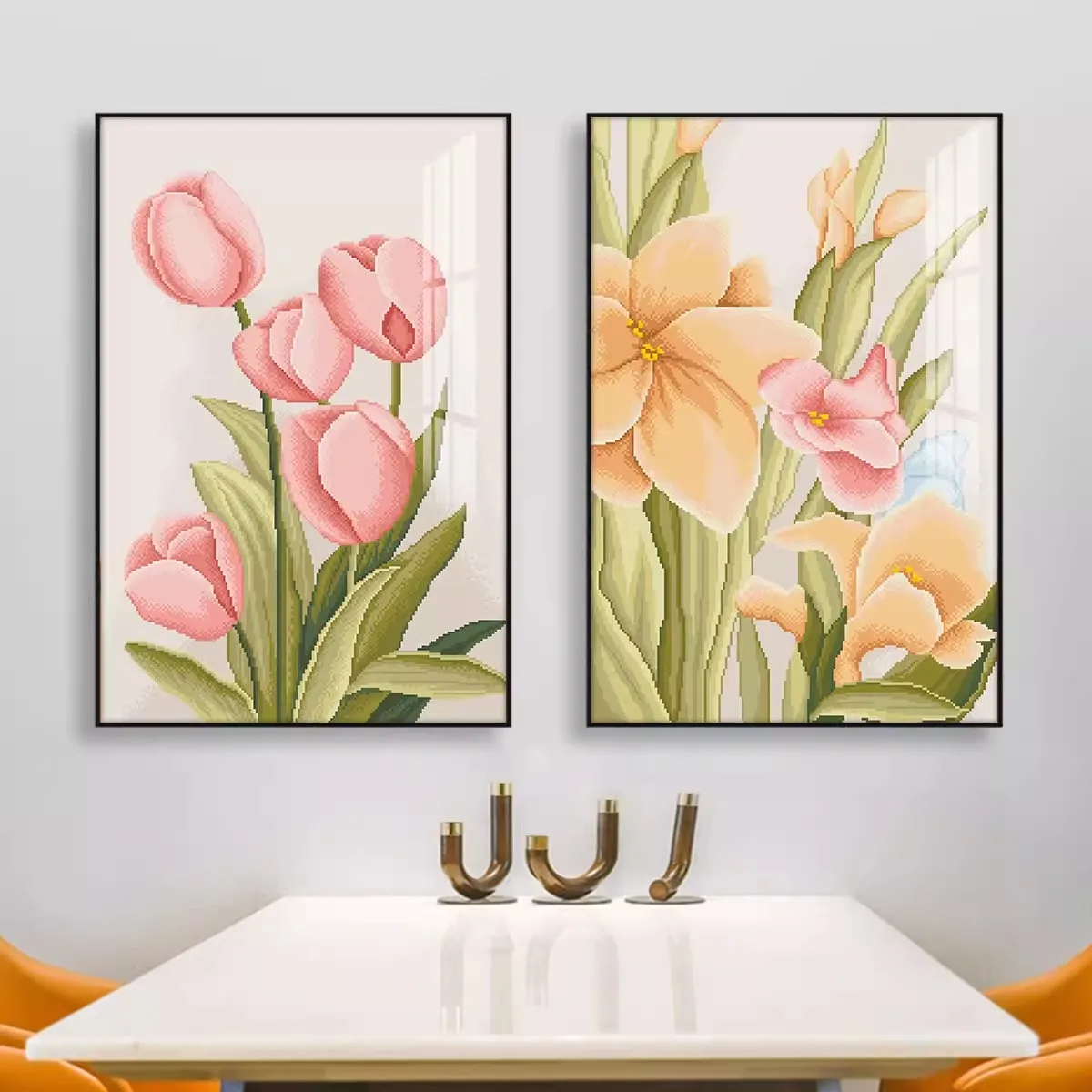 11CT 50X70CM Tulip Flowers Embroidery DIY Chinese Style Printed Kits Cross Stitch Thread Needlework Sets Home Decor Crafts