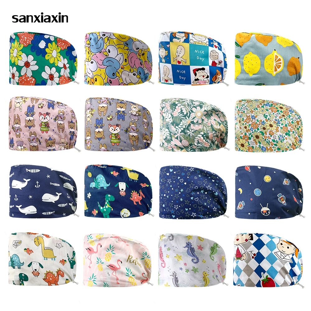 

Hospital Nursing Scrub Cap Medical Doctor Nurse Work Hat With Button Surgical Hats Dentist Caps Soft Chef Cleaners Work Headwear