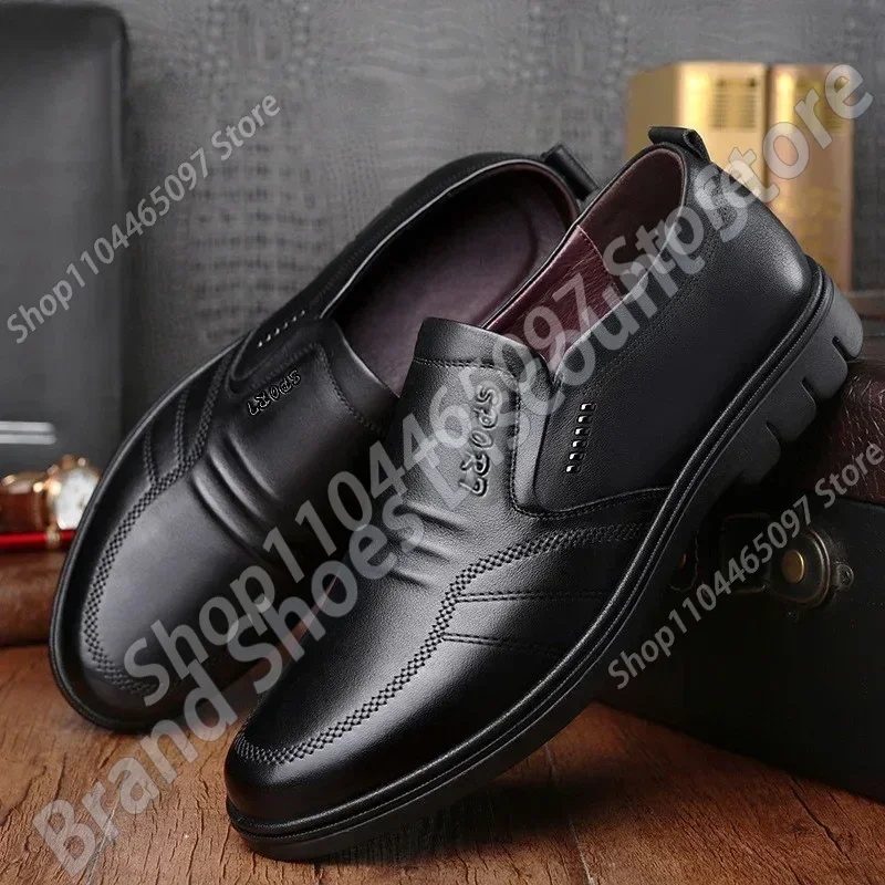 Man Sport Shoe Loafers Men Non-slip Leather Slip-on Black Driving Shoes Sneakers Male Dress Shoes Light Breathable Footwear Flat